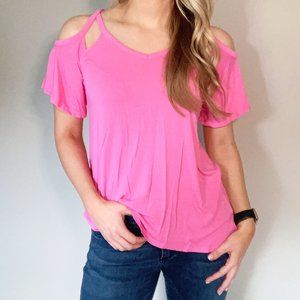 Hot pink cold shoulder top, XS